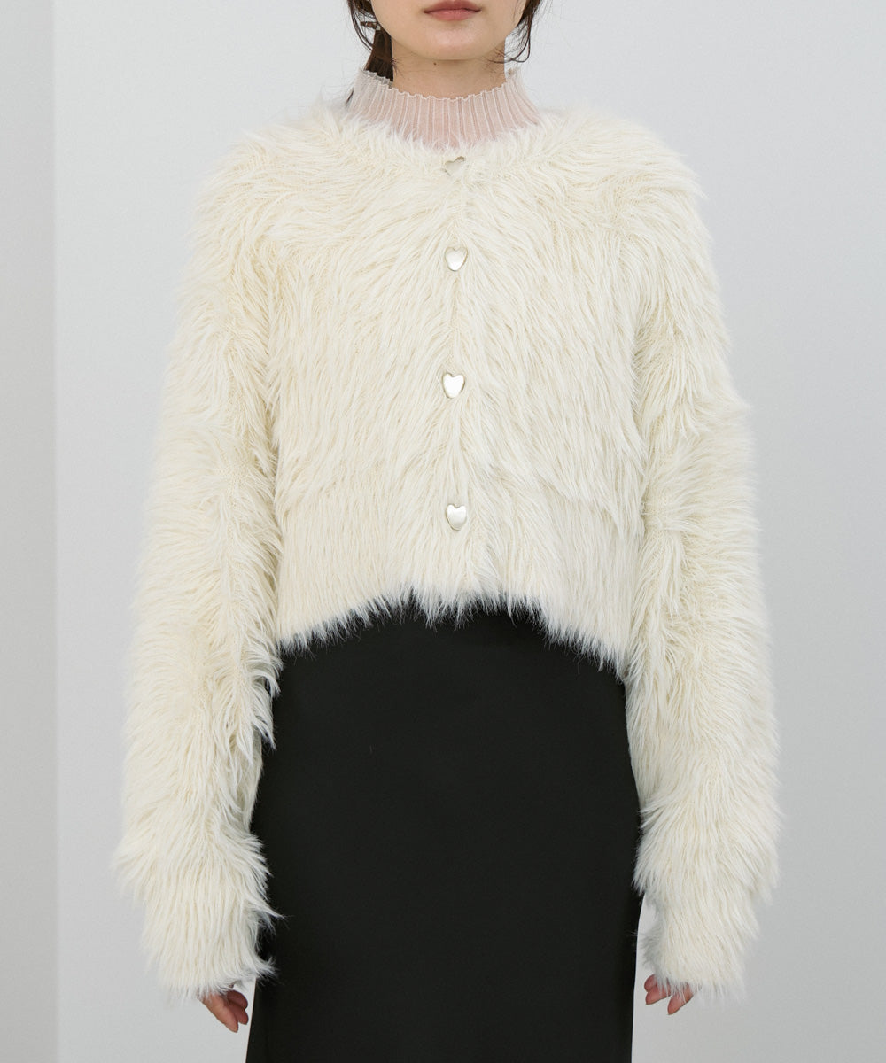 【選べる着丈】ハートボタンシャギーニットカーディガン