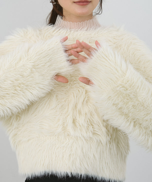 【選べる着丈】ハートボタンシャギーニットカーディガン