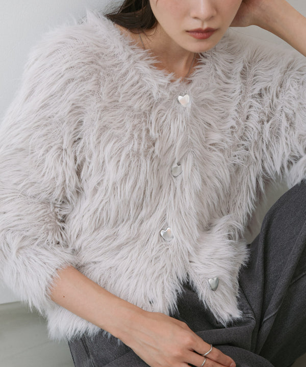 【選べる着丈】ハートボタンシャギーニットカーディガン