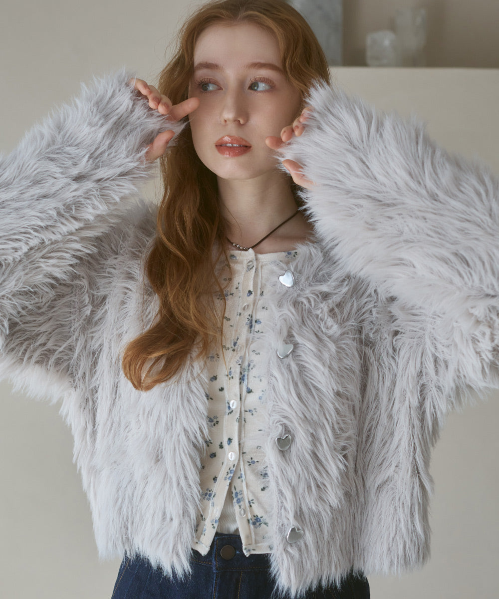 【選べる着丈】ハートボタンシャギーニットカーディガン