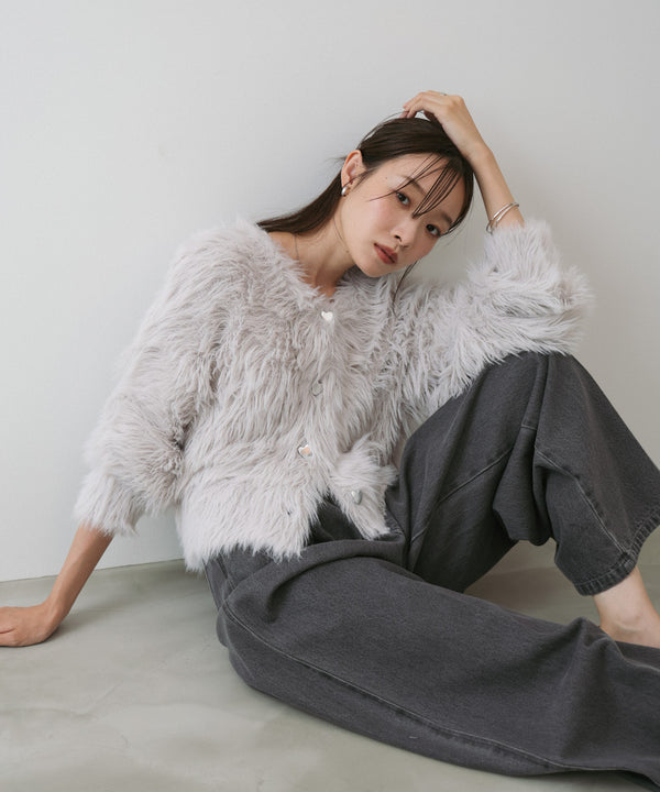 【選べる着丈】ハートボタンシャギーニットカーディガン