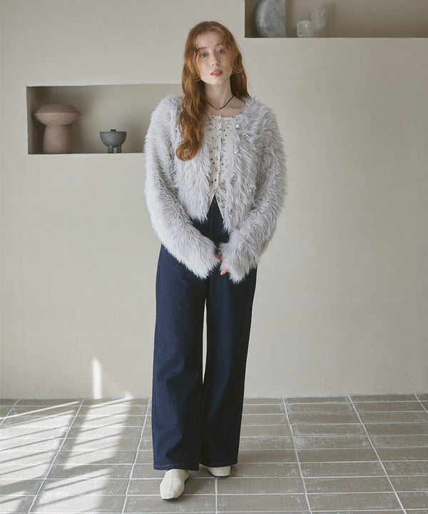 【選べる着丈】ハートボタンシャギーニットカーディガン