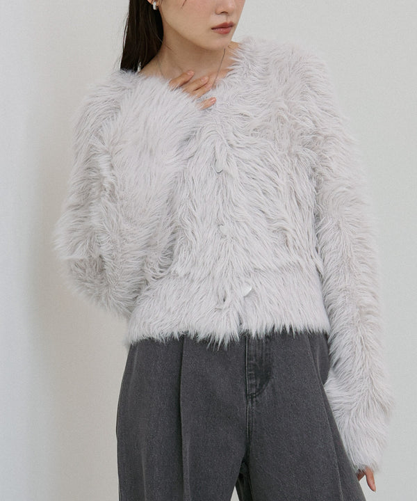 【選べる着丈】ハートボタンシャギーニットカーディガン