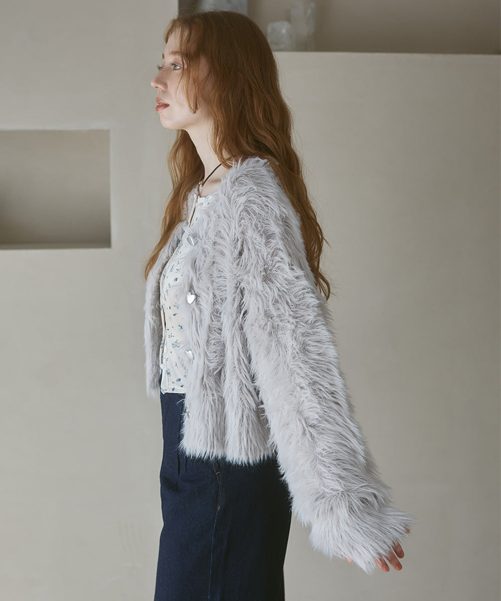 【選べる着丈】ハートボタンシャギーニットカーディガン