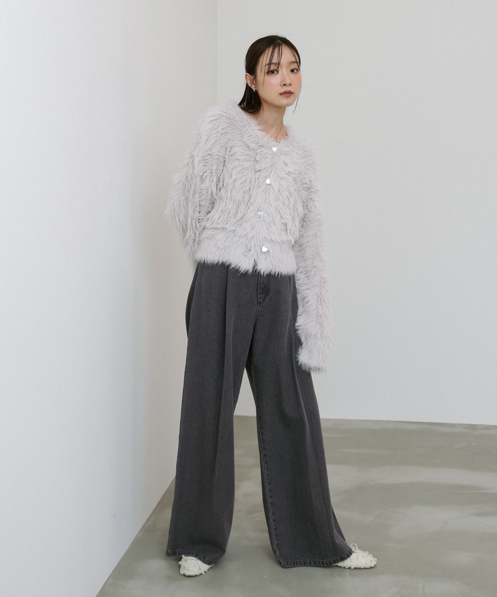 【選べる着丈】ハートボタンシャギーニットカーディガン