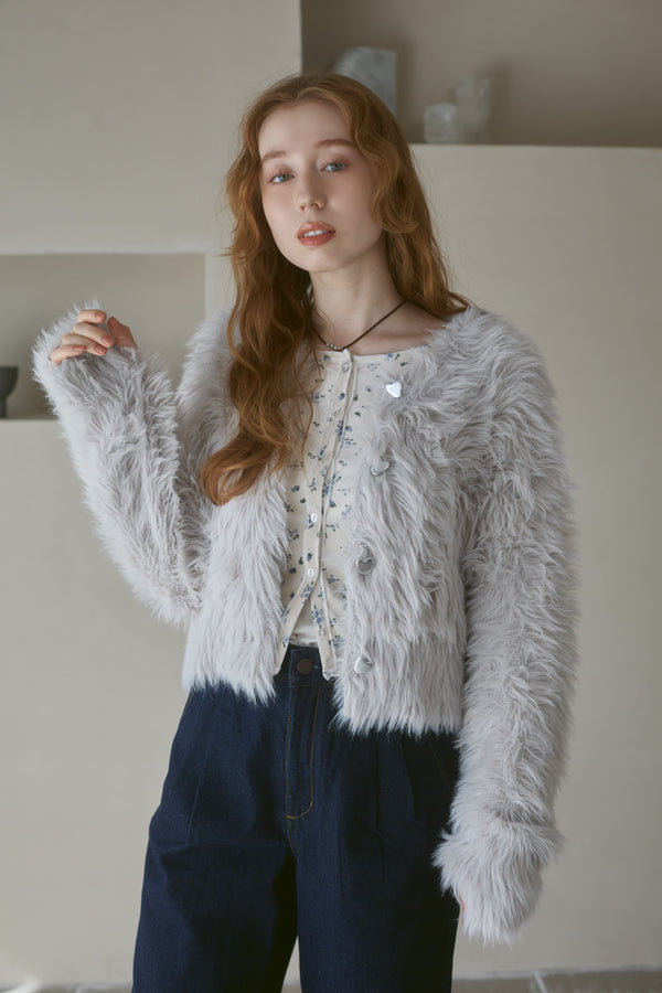 【選べる着丈】ハートボタンシャギーニットカーディガン