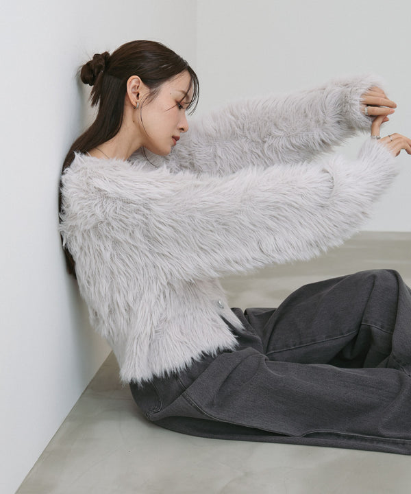 【選べる着丈】ハートボタンシャギーニットカーディガン