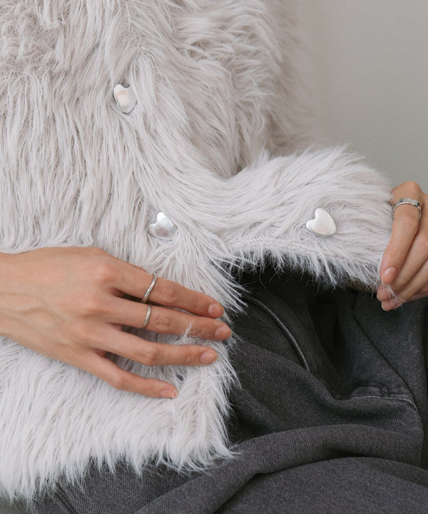 【選べる着丈】ハートボタンシャギーニットカーディガン