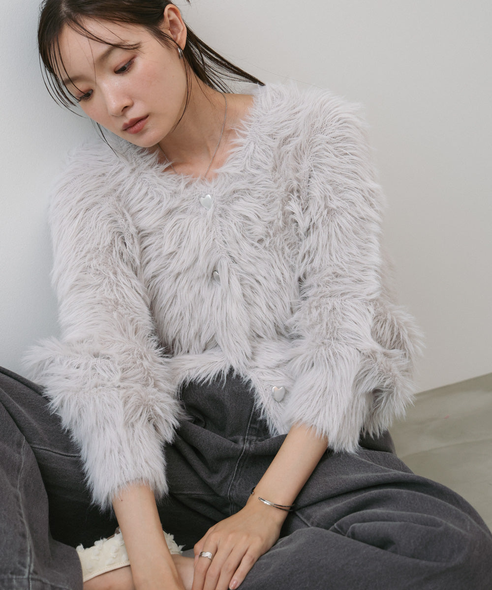 【選べる着丈】ハートボタンシャギーニットカーディガン