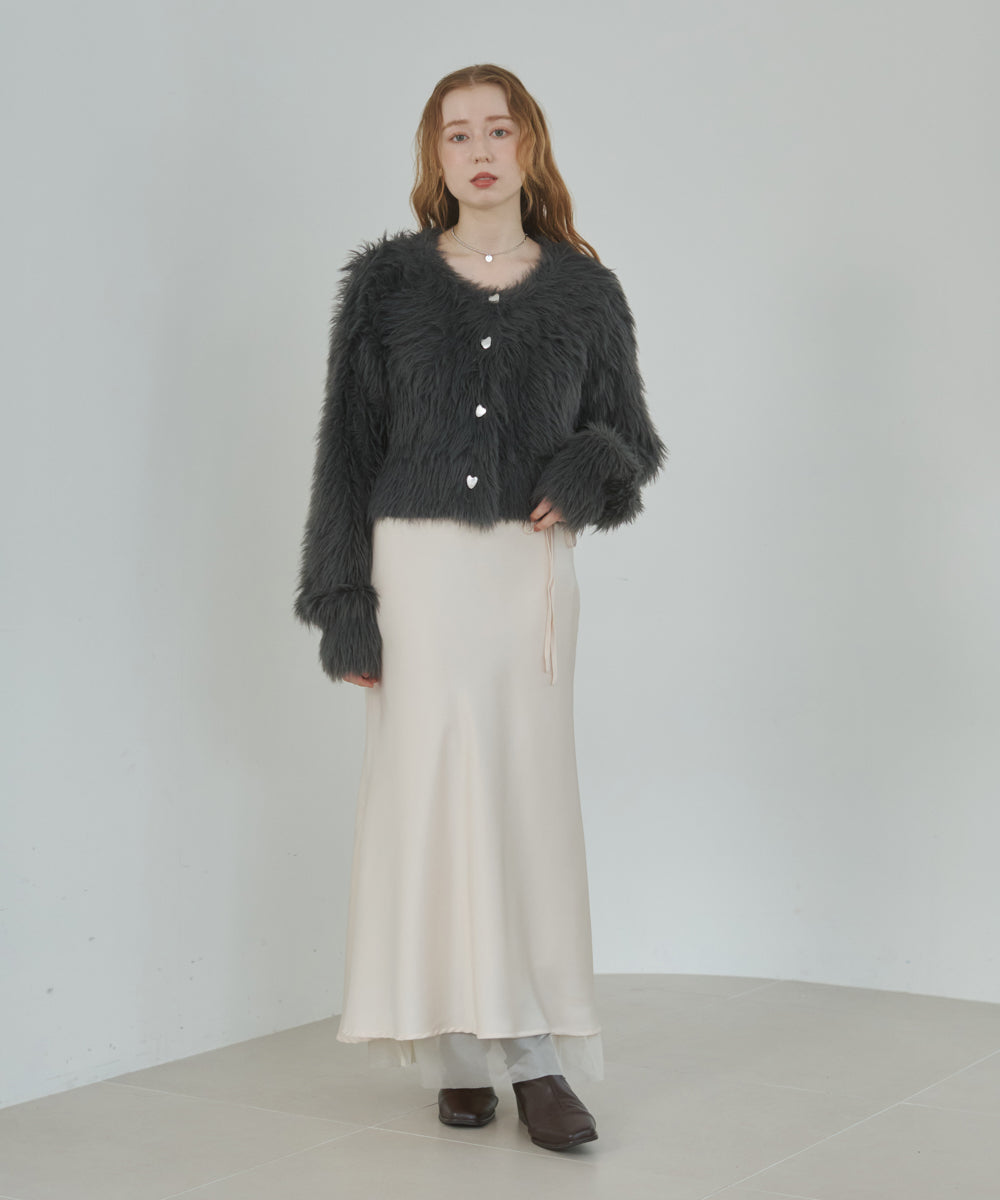 【選べる着丈】ハートボタンシャギーニットカーディガン