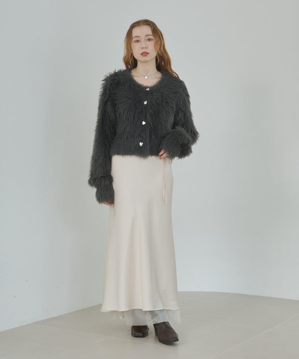 【選べる着丈】ハートボタンシャギーニットカーディガン