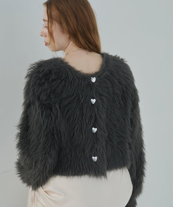 【選べる着丈】ハートボタンシャギーニットカーディガン