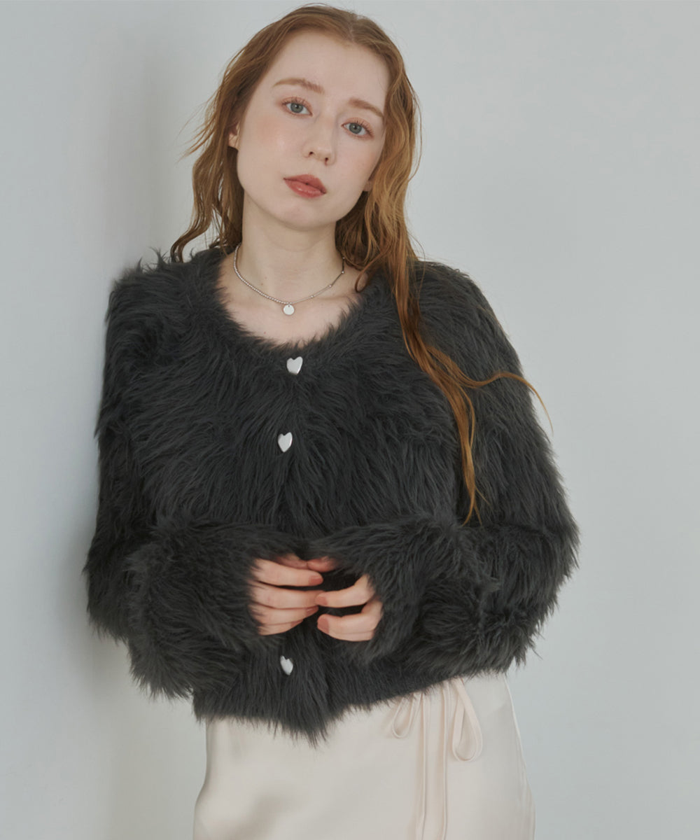 【選べる着丈】ハートボタンシャギーニットカーディガン