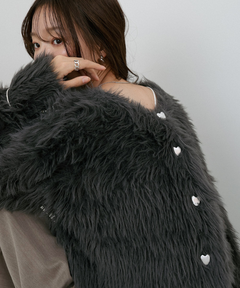 【選べる着丈】ハートボタンシャギーニットカーディガン