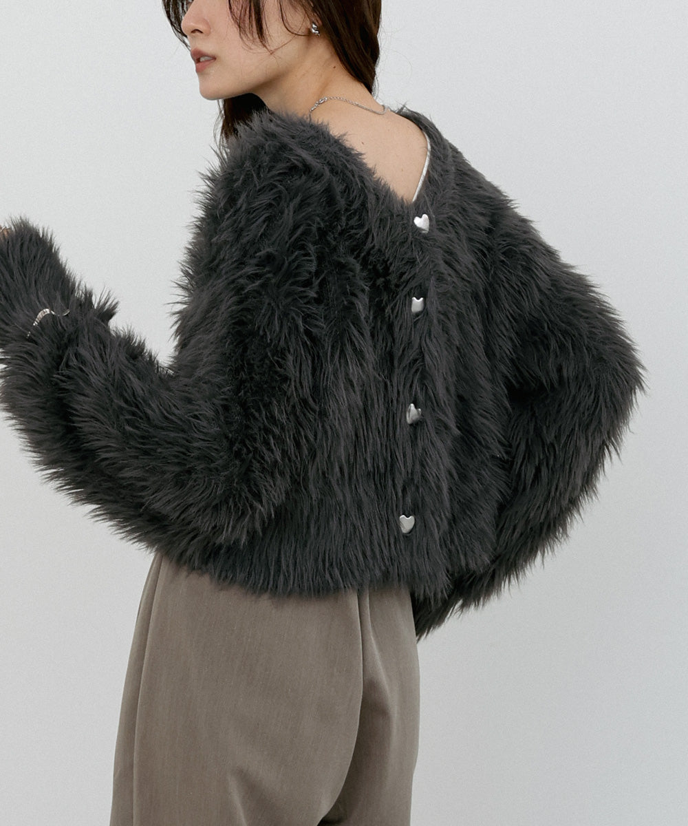 【選べる着丈】ハートボタンシャギーニットカーディガン