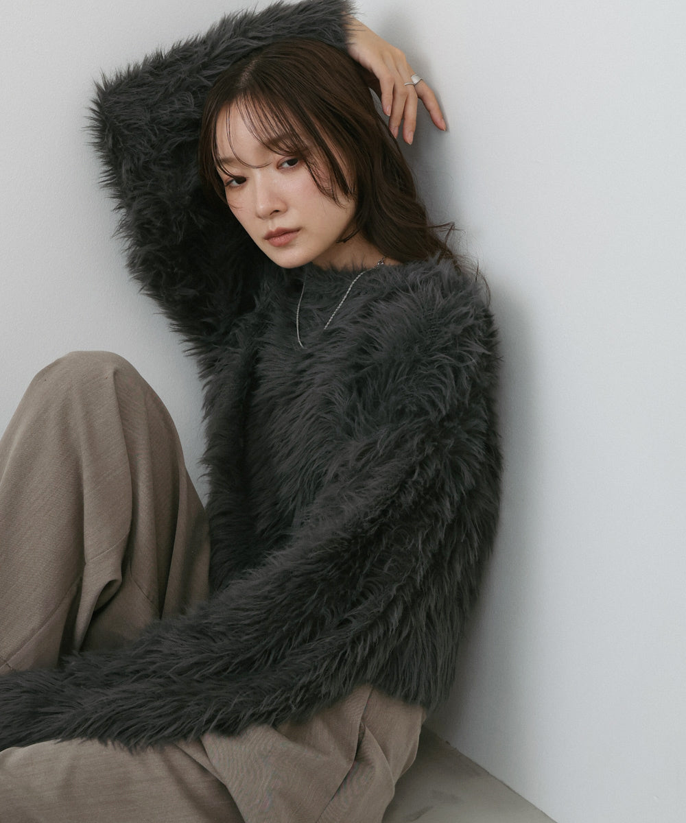 【選べる着丈】ハートボタンシャギーニットカーディガン