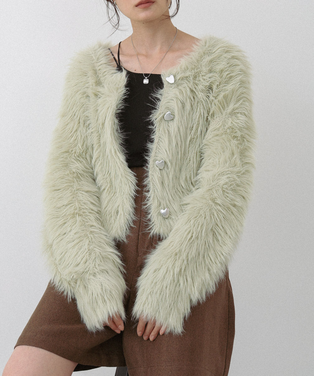 【選べる着丈】ハートボタンシャギーニットカーディガン