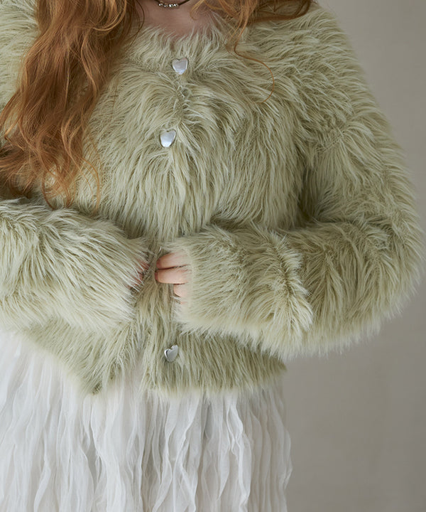 【選べる着丈】ハートボタンシャギーニットカーディガン