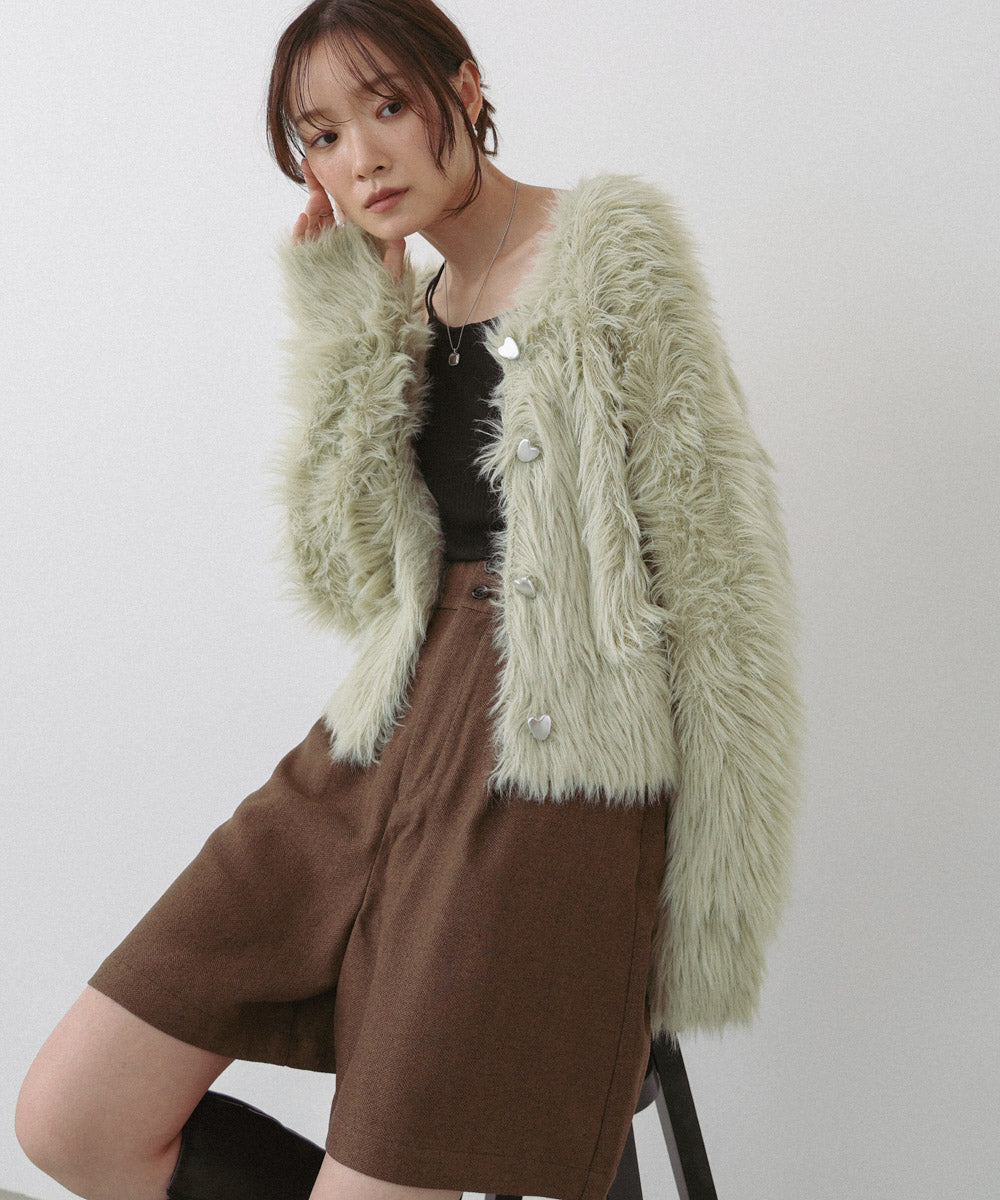 【選べる着丈】ハートボタンシャギーニットカーディガン