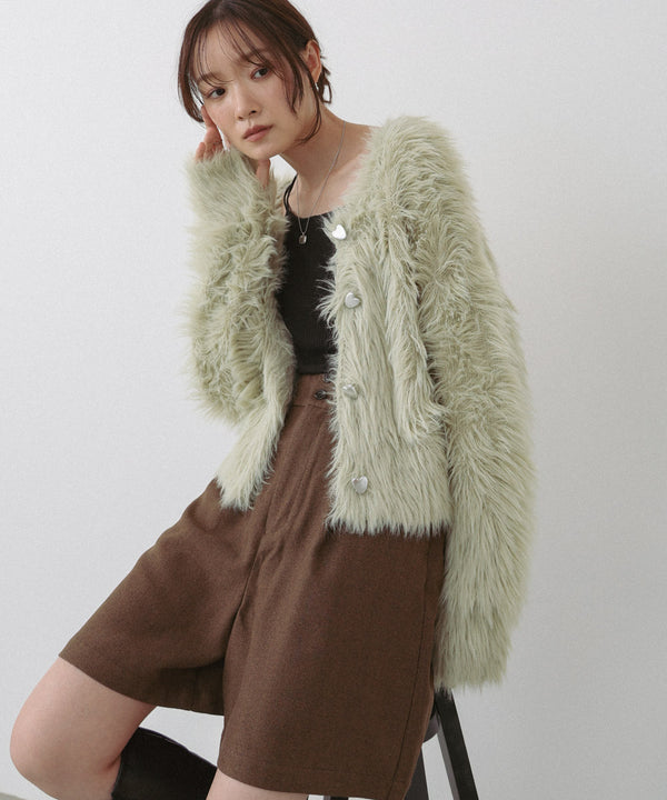 【選べる着丈】ハートボタンシャギーニットカーディガン