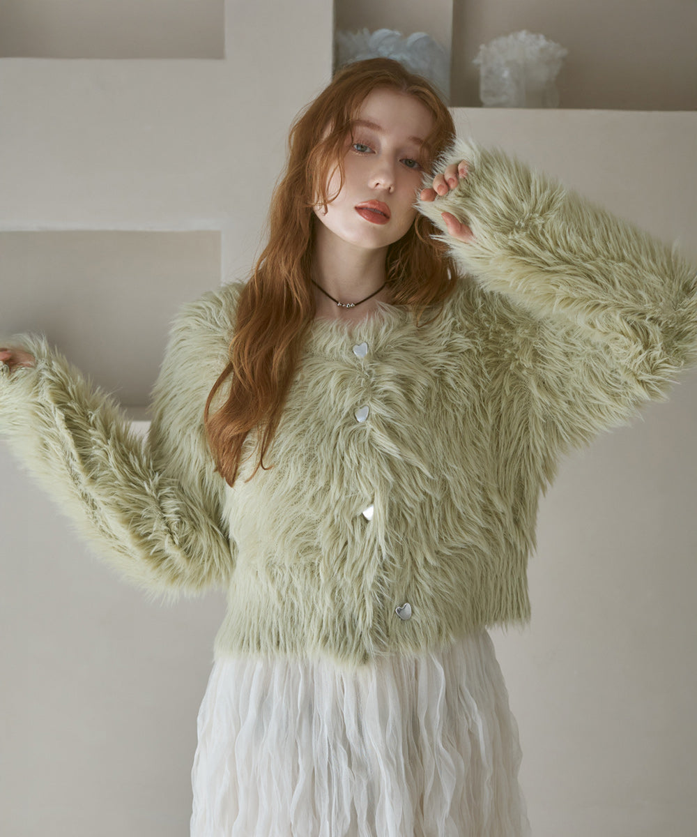 【選べる着丈】ハートボタンシャギーニットカーディガン