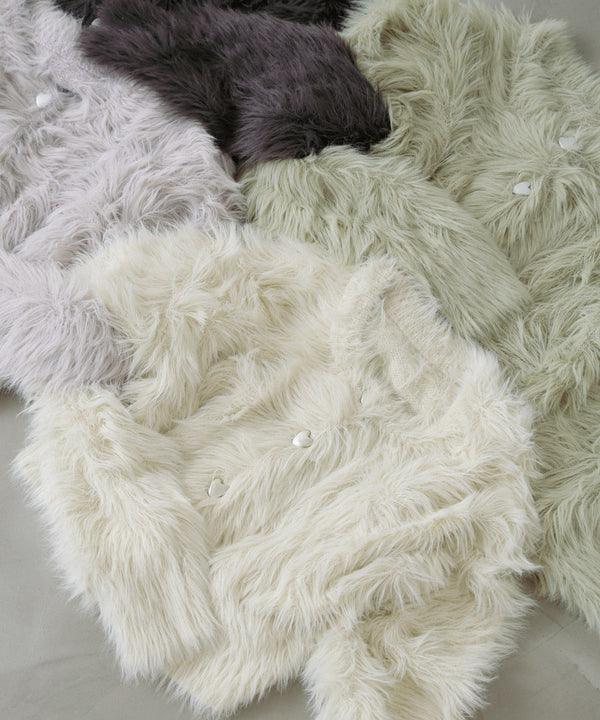 【選べる着丈】ハートボタンシャギーニットカーディガン