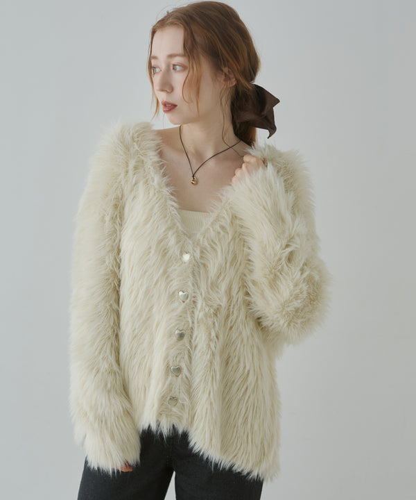 【選べる着丈】ハートボタンシャギーニットカーディガン