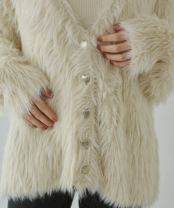 【選べる着丈】ハートボタンシャギーニットカーディガン