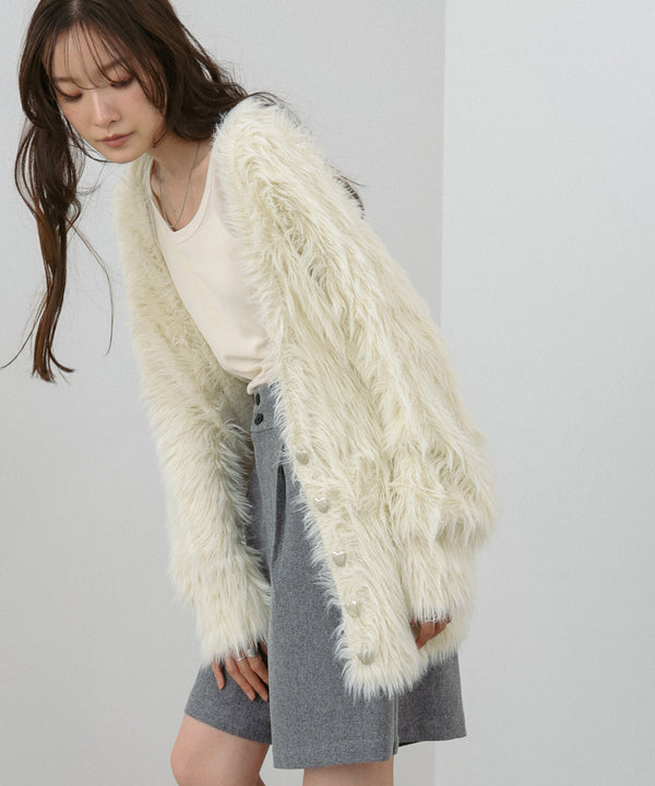 【選べる着丈】ハートボタンシャギーニットカーディガン