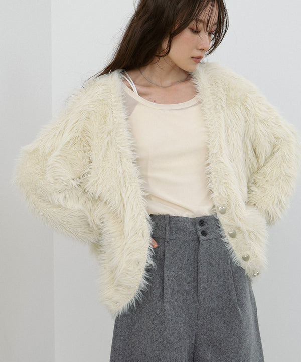 【選べる着丈】ハートボタンシャギーニットカーディガン