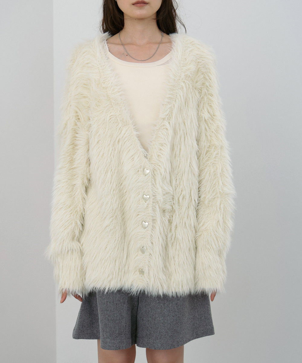 【選べる着丈】ハートボタンシャギーニットカーディガン