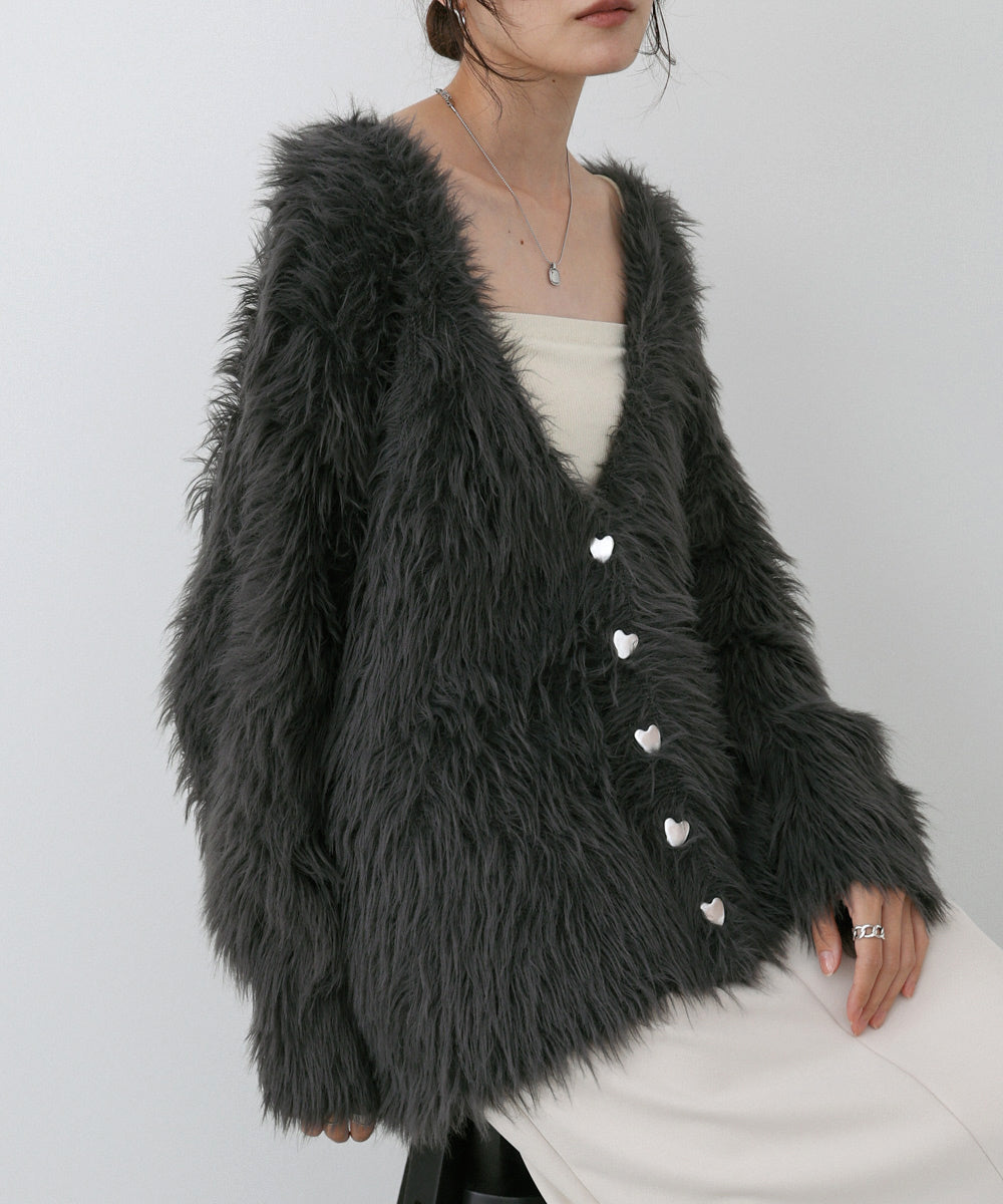 【選べる着丈】ハートボタンシャギーニットカーディガン