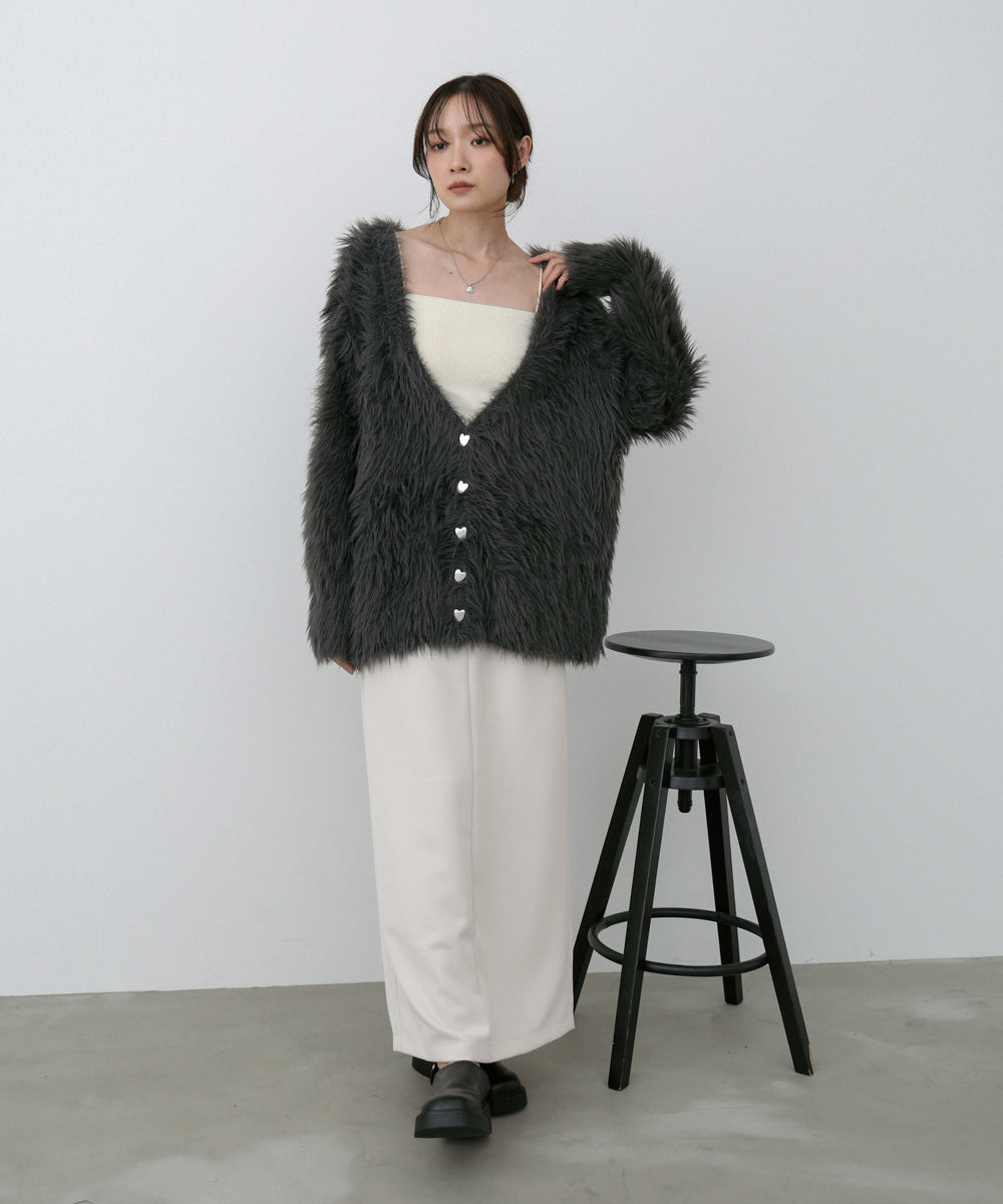 選べる着丈】ハートボタンシャギーニットカーディガン