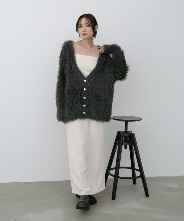 【選べる着丈】ハートボタンシャギーニットカーディガン