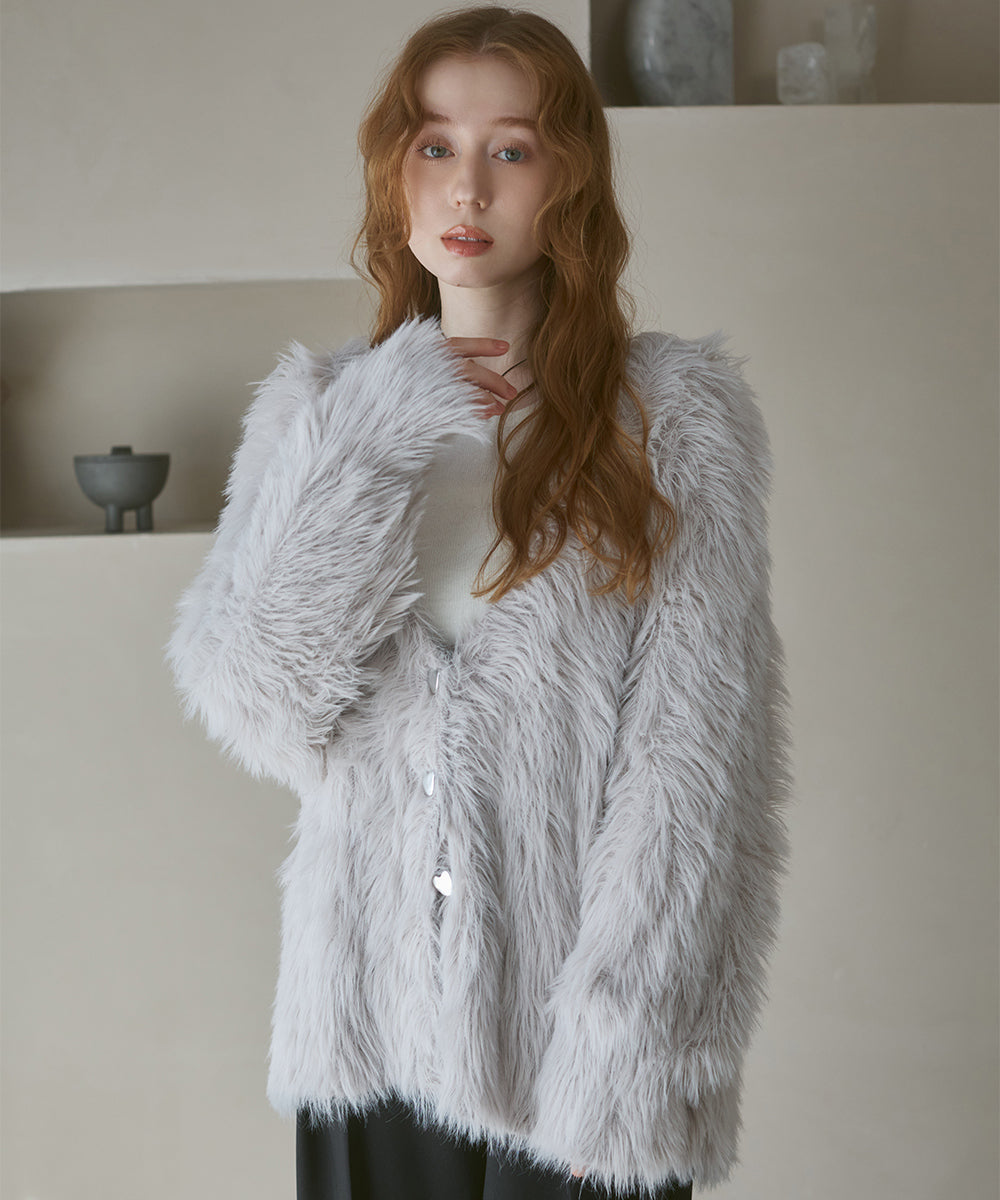 【選べる着丈】ハートボタンシャギーニットカーディガン