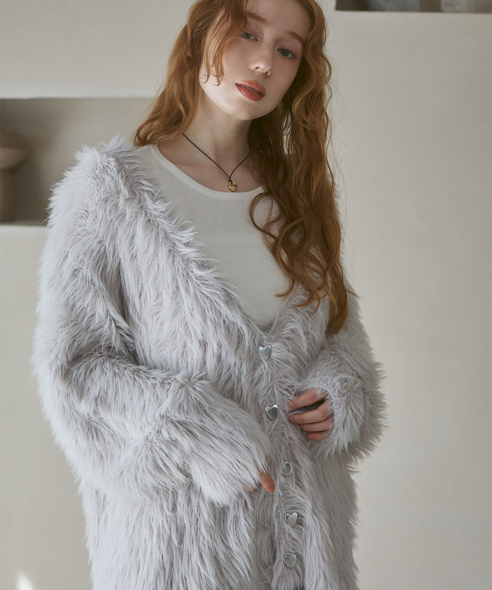 【選べる着丈】ハートボタンシャギーニットカーディガン