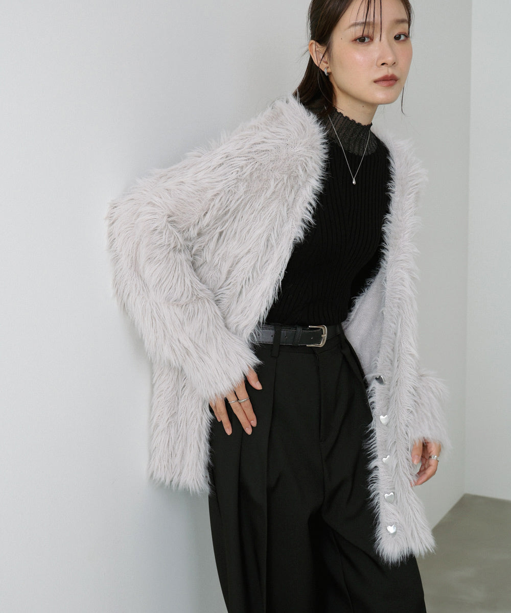 【選べる着丈】ハートボタンシャギーニットカーディガン