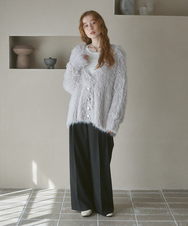 【選べる着丈】ハートボタンシャギーニットカーディガン