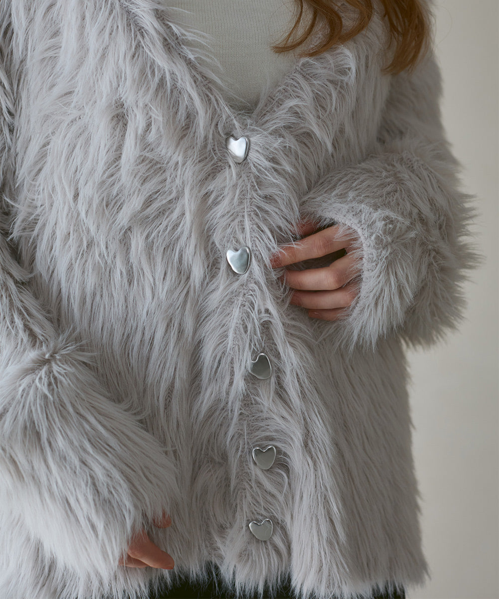 【選べる着丈】ハートボタンシャギーニットカーディガン