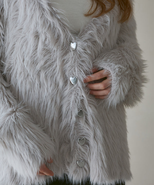 【選べる着丈】ハートボタンシャギーニットカーディガン