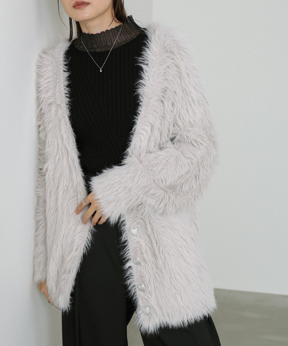 【選べる着丈】ハートボタンシャギーニットカーディガン