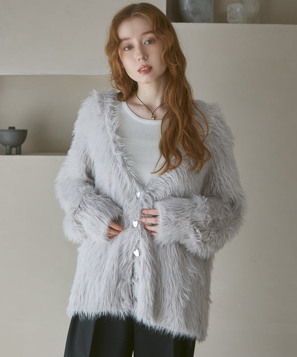 【選べる着丈】ハートボタンシャギーニットカーディガン