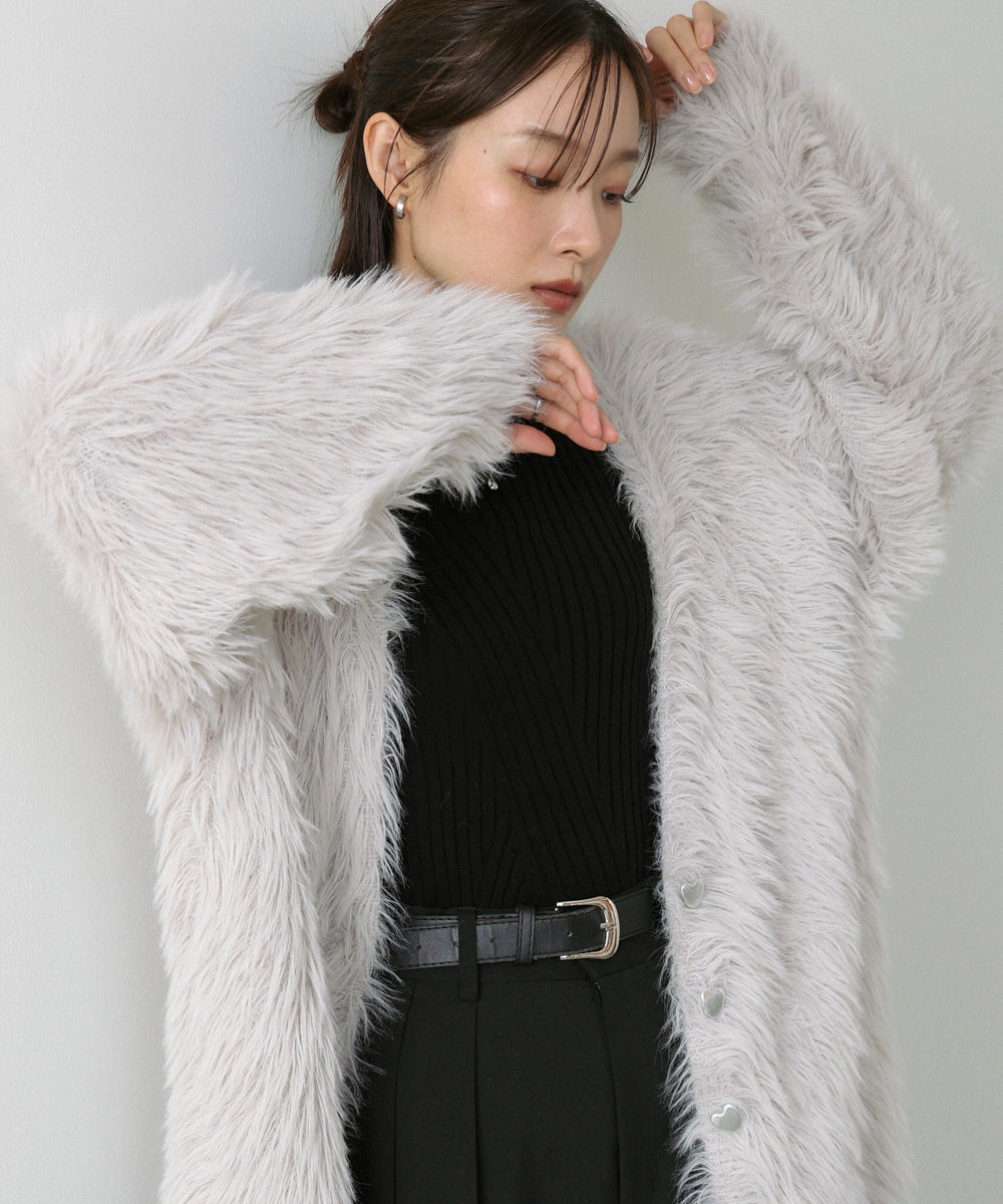 【選べる着丈】ハートボタンシャギーニットカーディガン