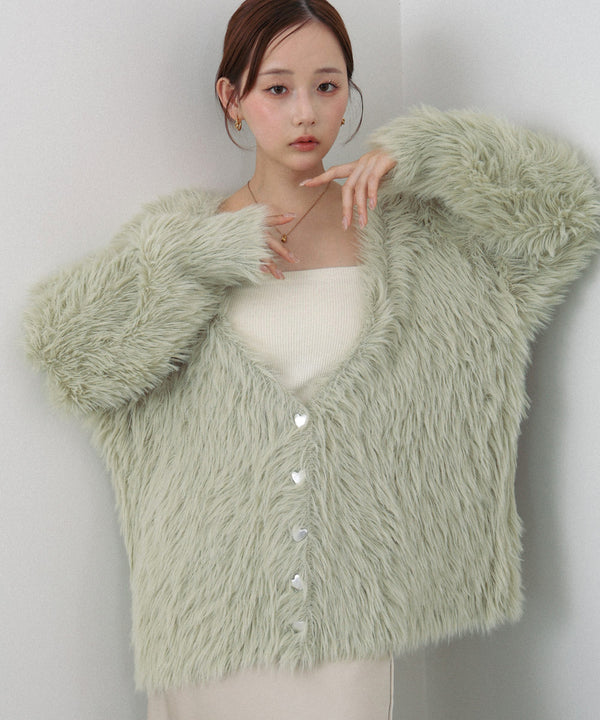 【選べる着丈】ハートボタンシャギーニットカーディガン