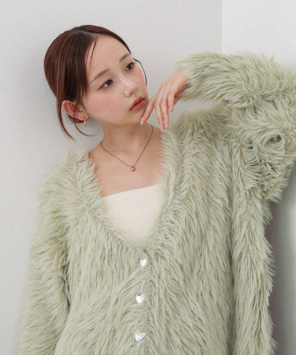 【選べる着丈】ハートボタンシャギーニットカーディガン