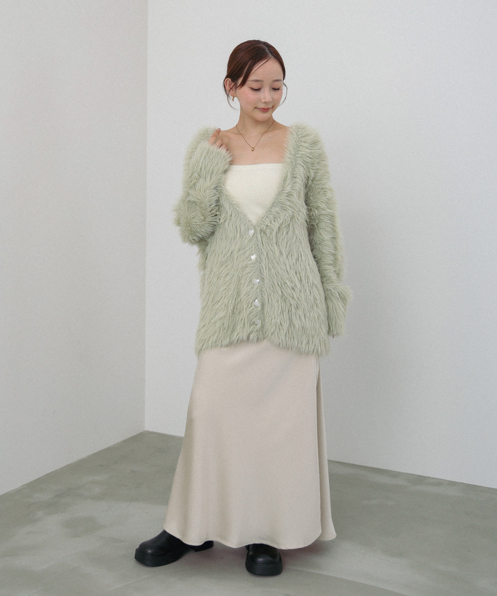 【選べる着丈】ハートボタンシャギーニットカーディガン