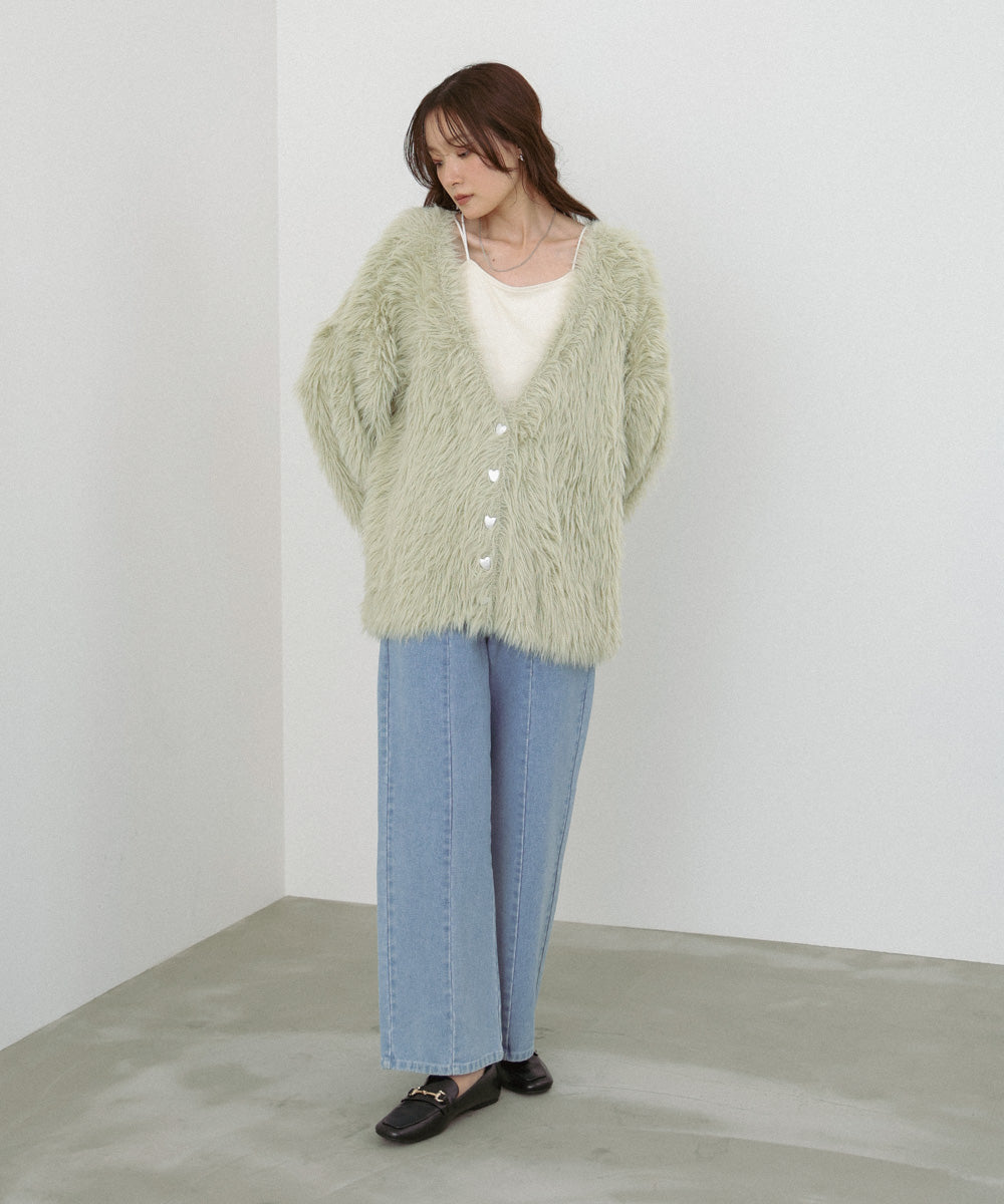 【選べる着丈】ハートボタンシャギーニットカーディガン