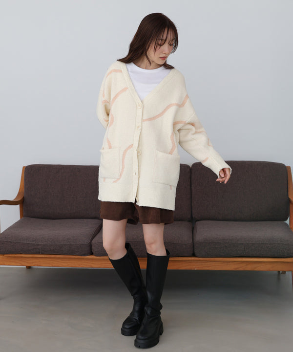 ウェーブモチーフふわもちカーディガン