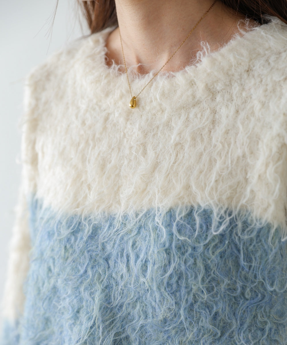 ウェーブ配色ショートニットトップス