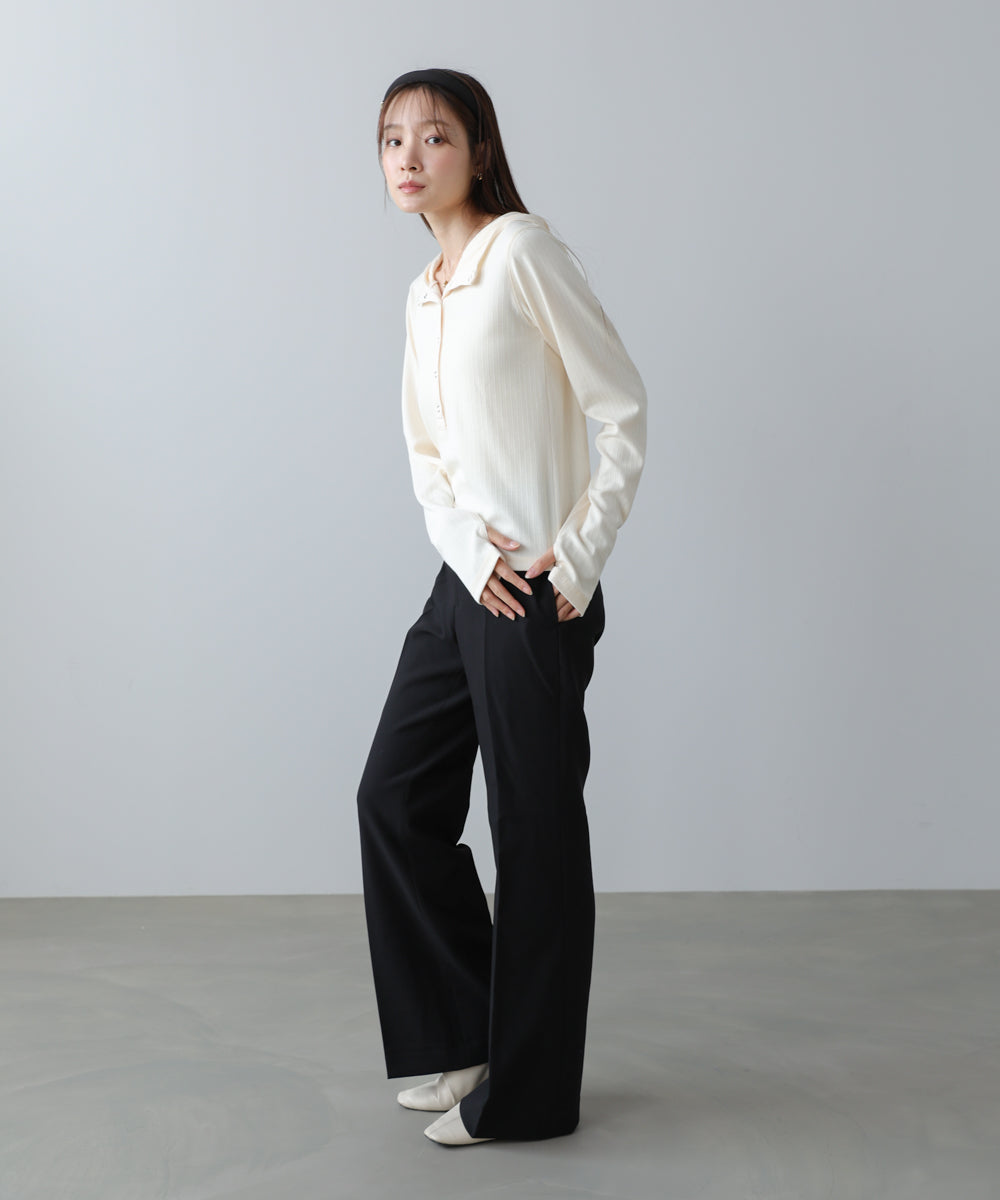 リブフーディーサムホール付カットトップス